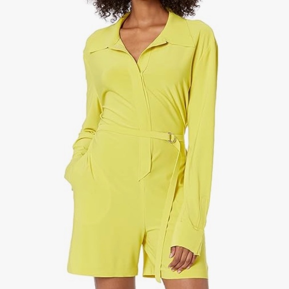 Norma Kamali Pants - Norma Kamali Woman's Yellow NK Shirt Jumpshort Sz XL